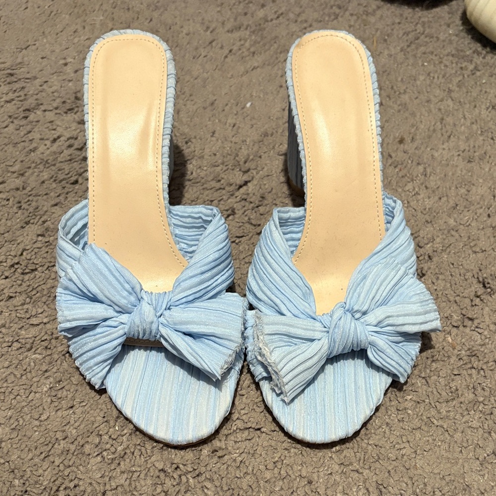 Light Blue Bow Slide Heels